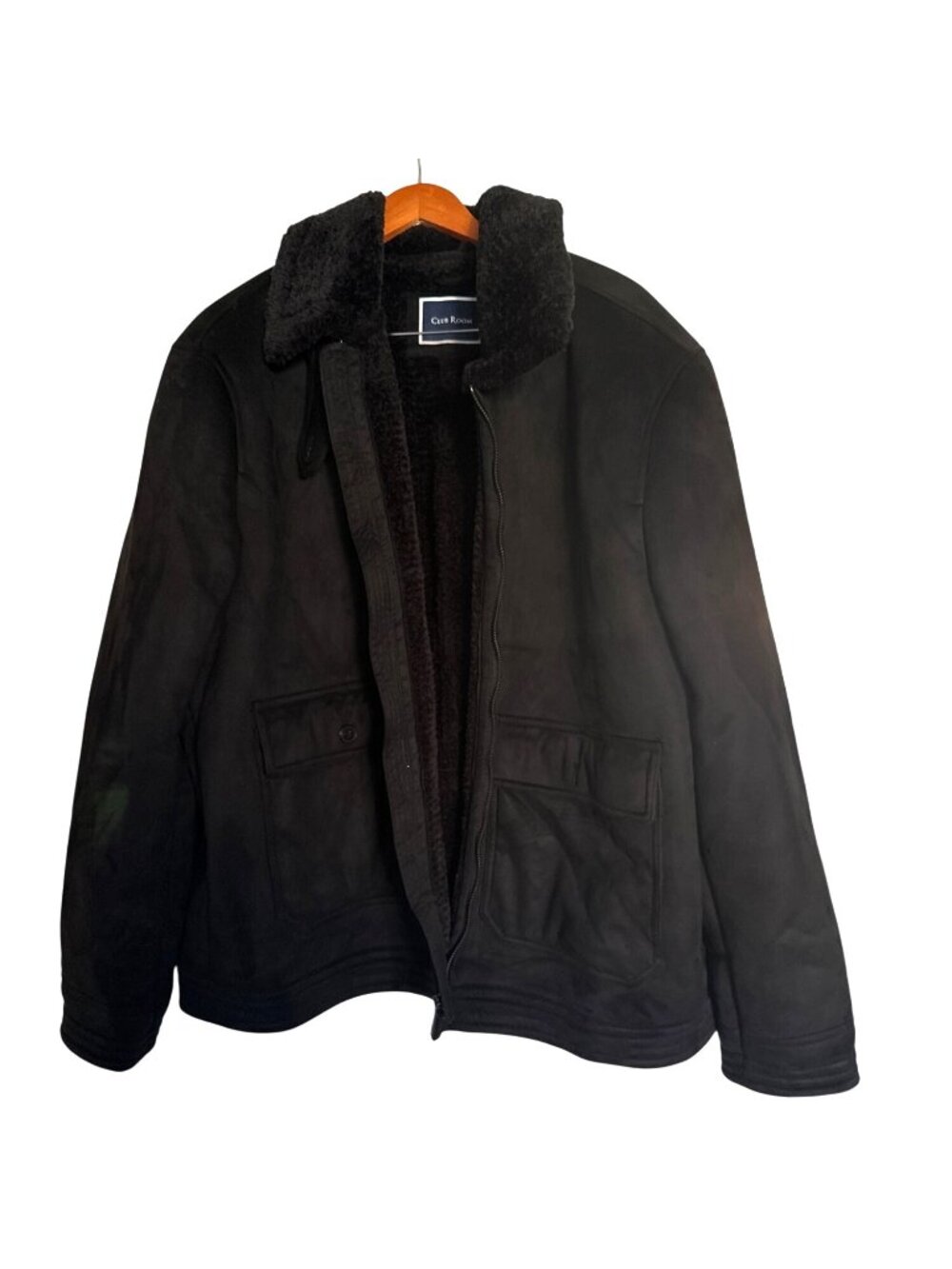 Club Room Mens XXL Black Faux Shearling-Lined Jacket With Full Zipper & Button P